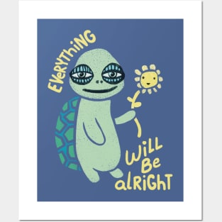 Everything Will Be Alright Turtle Holding Flower Posters and Art